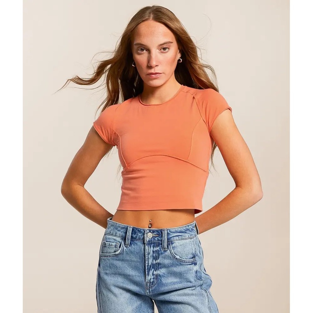 Free People We The Free Protagonist Cropped Cap Sleeve Tee Orange XS